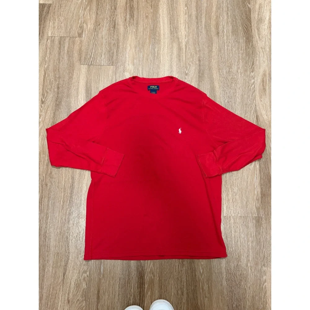 Polo Ralph Lauren Mens XL Red Waffle Knit Thermal Long Sleeve Crewneck Shirt